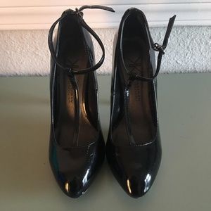 T-strap patent leather heels